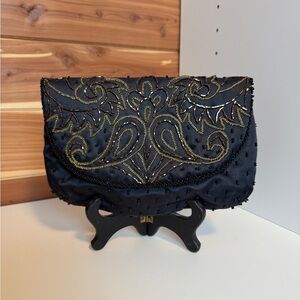 Black Beaded La Regale Vintage Clutch Evening Bag